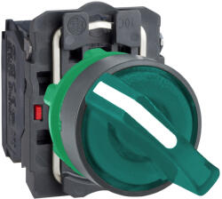 Schneider Electric Harmony XB5 - XB5AK123G5 - komplett műanyag LED világító választókapcsoló, Ø22, 2 állású, 120 VAC, 1NO+1NC, zöld (XB5AK123G5)
