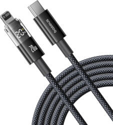 Baseus - Data Cable Display 2 (P10382703121-00) - Gyors töltés, Type-C - Lightning, Digitális kijelző, 20W, 1m - Kozmikus Fekete