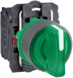 Schneider Electric Harmony XB5 - XB5AK133B5C0 - komplett műanyag LED világító választókapcsoló, Ø22, 3 állású, 24 V, 1NO+1NC, zöld, szürke körgyűrű (XB5AK133B5C0)