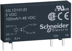 Schneider Electric Harmony Solid State Relays - SSL1D101JD - SSL sorkapocs szilárdtestrelé, 1f, egyenfesz kapcs, 1NO, 1…48VDC, 100mA, 3…12VDC (SSL1D101JD)