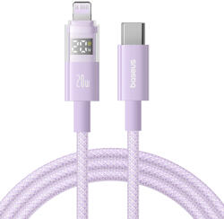 Baseus - Adatkábellel Kijelző 2 (P10382703511-00) - Gyors töltés, Type-C, Lightning, Digitális kijelző, 20W, 1m - Köd Lila