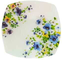  IRIS üveg tányér, kék sárga virágos 25 x 25cm (102046)