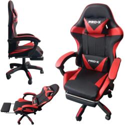 PRO-X GOBORELAX Scaun gamer cu funcție de masaj și suport pentru picioare - negru-roșu (BM028)