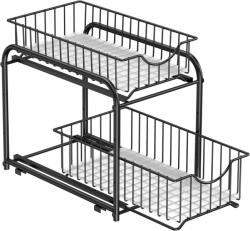 SONGMICS 2-szintes Mosogató Alatti Tárolórendszer Kihúzható Kosarakkal Fekete (EUZ-KCS017B01V1)