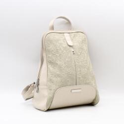 Natascia bézs erezett / világos szürke virágmintás női bőr hátizsák