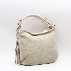  Bőr bézs erezett / nyomott indamintás női kézi / válltáska