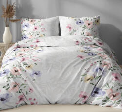  3 részes pamut ágynemű huzat szett - 140X200 cm / fehér alapon színes virág bordűrös