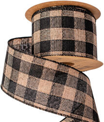  Kockás vászon szalag drótos szegéllyel 63mm x 10m - Fekete/Ekrü (KR6310-09)