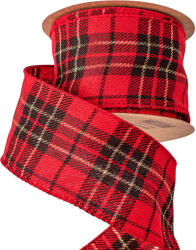  Karácsonyi skótkockás plüss szalag drótos szegéllyel 63mm x 10m (KR6310-08)