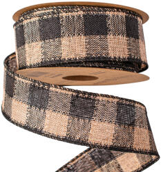 Kockás vászon szalag drótos szegéllyel 40mm x 10m - Fekete/Ekrü (KR4010-09)