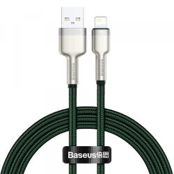 Apple Cablu Date si Incarcare USB-A - Lightning Baseus Cafule Metal Series, 18W, 1m, Verde CALJK-A06