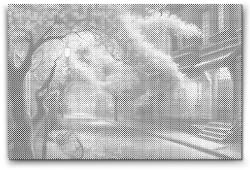  PontPöttyöző - Cseresznyefák egy esti utcán Méret: 40x60cm, Keretezés: Műanyagtáblával, Szín: Kék