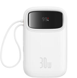 Baseus QPow 2 powerbank 1xUSB-A és 1xUSB-C csatlakozással beépített 2xType-C kábellel 10000mAh 30W 3A PD QC - fehér