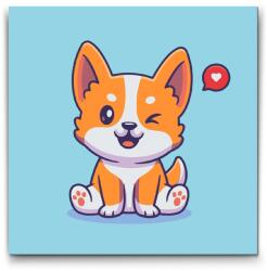  Festés számok szerint - Aranyos corgi Méret: 50x50cm, Keretezés: Keret nélkül (csak a vászon)