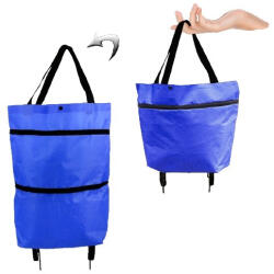 Flippy Geanta Pliabila, Flippy, 2 in 1, Carucior cu Roti, pentru Cumparaturi, 19 l, Albastru, Plastic, 39 x 46 x 12 cm (TEO-126380)