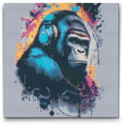  Gyémántszemes kirakó - Gorilla fejhallgatóval Méret: 30x30cm, Keretezés: Keret nélkül (csak a vászon), Gyémántok: Négyzet alakú