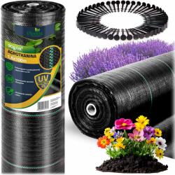 Plonos Agrotextilă de grădină 1, 6 m x 100 m 90 g/m2 + 100 țăruși Plonos - negru (J-491000)