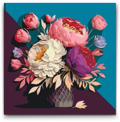  Festés számok szerint - Pünkösdi rózsa csokor Méret: 50x50cm, Keretezés: Kartonlemezen