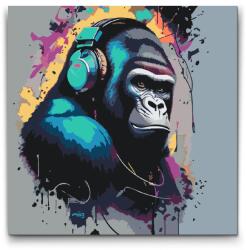  Festés számok szerint - Gorilla fejhallgatóval Méret: 30x30cm, Keretezés: Keret nélkül (csak a vászon)