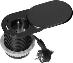 ORNO Priză cu încărcare USB și capac, 1.9m, neagră (O-OR-GM-9042_B)