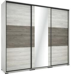 D1 Boston tolóajtós gardróbszekrény 279 cm 3 ajtós 1 db fózolt tükrös ajtóval