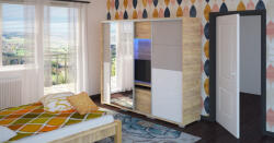 D1 Bond Tv- s Magasfényű tolóajtós gardróbszekrény 1 db tükrös ajtóval 318cm