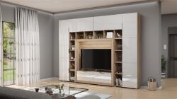  Kitti nappali szekrénysor magasfényű fehér-fehér tölgy 320 cm