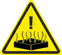 Forró tárgy - anyag veszélye piktogram matrica : Tábla-matrica mérete - 100 x 87 mm, Tábla-matrica típusa - matrica