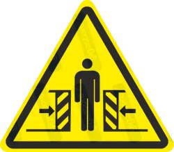 Automatikus ajtó - Elmozduló tárgyak - Összezúzás veszélye piktogram matrica ISO 7010 W019 : Tábla-matrica mérete - 100 x 87 mm, Tábla-matrica típusa - matrica