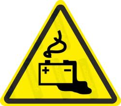  Töltődő akkumulátor figyelmeztető piktogram matrica ISO 7010 W026 : Tábla-matrica mérete - 100 x 87 mm, Tábla-matrica típusa - matrica