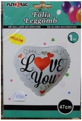  Fundrag fóliás lufi szív alakú, fehér Love you 47cm