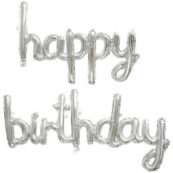  Fólia lufi szett Happy Birthday felirat ezüst
