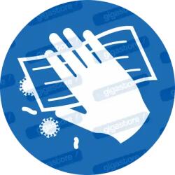 Felület fertőtlenítése kötelező piktogram matrica ISO 7010 M062 : Tábla-matrica mérete - 50 x 50 mm (4db), Tábla-matrica típusa - matrica