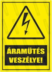  Áramütés veszélye piktogram+felirat tábla matrica : Tábla-matrica mérete - 160 x 250 mm, Tábla-matrica típusa - 3mm pvc tábla