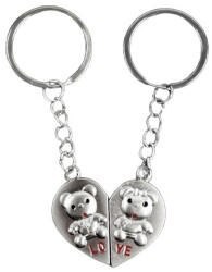  Kulcstartó fém páros szív macis Love