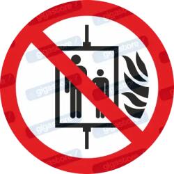  Tűz esetén liftet használni tilos piktogram matrica P020 : Tábla-matrica mérete - 200 x 200 mm, Tábla-matrica típusa - matrica