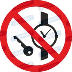  Óra és fémtárgy tilos piktogram matrica ISO 7010 P008 : Tábla-matrica mérete - 200 x 200 mm, Tábla-matrica típusa - matrica