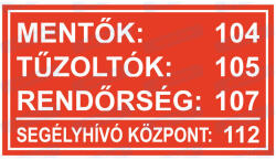  Segélyhívó piros tábla matrica : Tábla-matrica mérete - 125 x 225 mm, Tábla-matrica típusa - 3mm pvc tábla