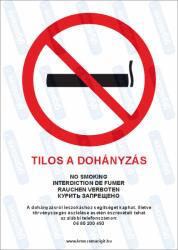  Tilos a dohányzás tábla matrica : Tábla-matrica mérete - 125 x 225 mm, Tábla-matrica típusa - 3mm pvc tábla