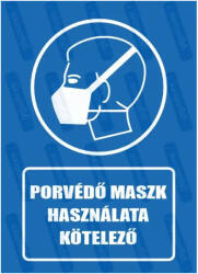 Porvédő maszk használata kötelező piktogram+felirat tábla matrica : Tábla-matrica mérete - 160 x 250 mm, Tábla-matrica típusa - matrica