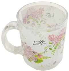 IRIS üveg bögre, lila virágcsokor mintás 7, 8 x 9, 7cm (102061) - bestbyte