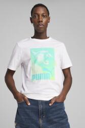 PUMA Puma, Logómintás póló, Fehér, Türkiz, Limezöld, 2XL (684836-02-XXL)