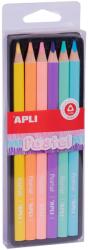 APLI színes ceruzák, 6 db/doboz, színek: sárga, narancs, lazac, lila, türkiz, kék, 5 mm-es hegy, háromszög alakú ceruza, pasztellszínek (EMGAL018059)
