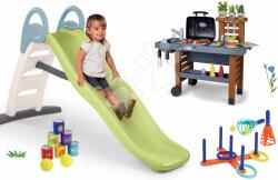 Smoby Set tobogan cu dublu val și grătar cu cu bucătărie Toboggan Life Smoby lungimea suprafeței de alunecare 200 cm cu apă și set sportiv cu cărucior de golf (SM820405-25)