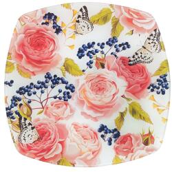  IRIS üveg tányér, nagy rózsa mintás, rózsaszín 25 x 25cm (102058)
