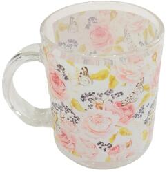 IRIS üveg bögre, nagy rózsa mintás, rózsaszín 9, 7cm (102055) - officedepot