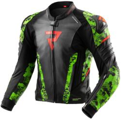 Rebelhorn Veloce motoros bőrkabát fekete-camo zölt-fluo piros
