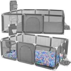 Malatec Gyermek járóka kosárral és kapuval, szürke 235x129cm, 30 db labdával