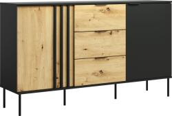 TEMPO KONDELA Comodă, 2D3S, neagră/stejar artisan, RIMINA Comoda