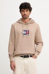 Tommy Hilfiger pamut melegítőfelső bézs, nyomott mintás, kapucnis, MW0MW41332 - bézs L